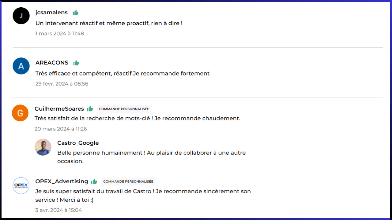 Capture d'avis clients